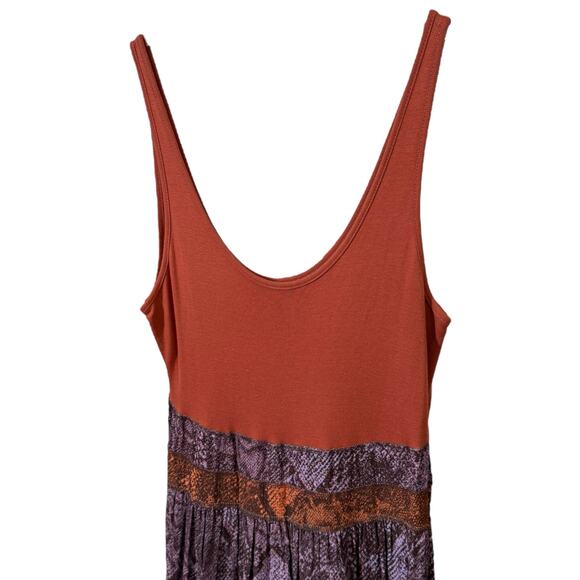 Anthropologie Size M Colima Tiered Snake Print Maxi Dress Purple Rust Hippy Boho - Picture 5 of 9